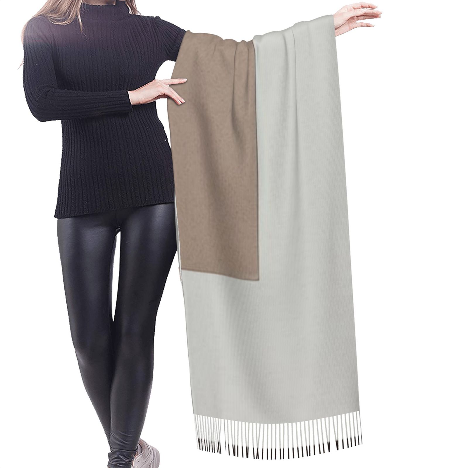 Faux Cashmere Warm Tassel Scarf (Vertical)