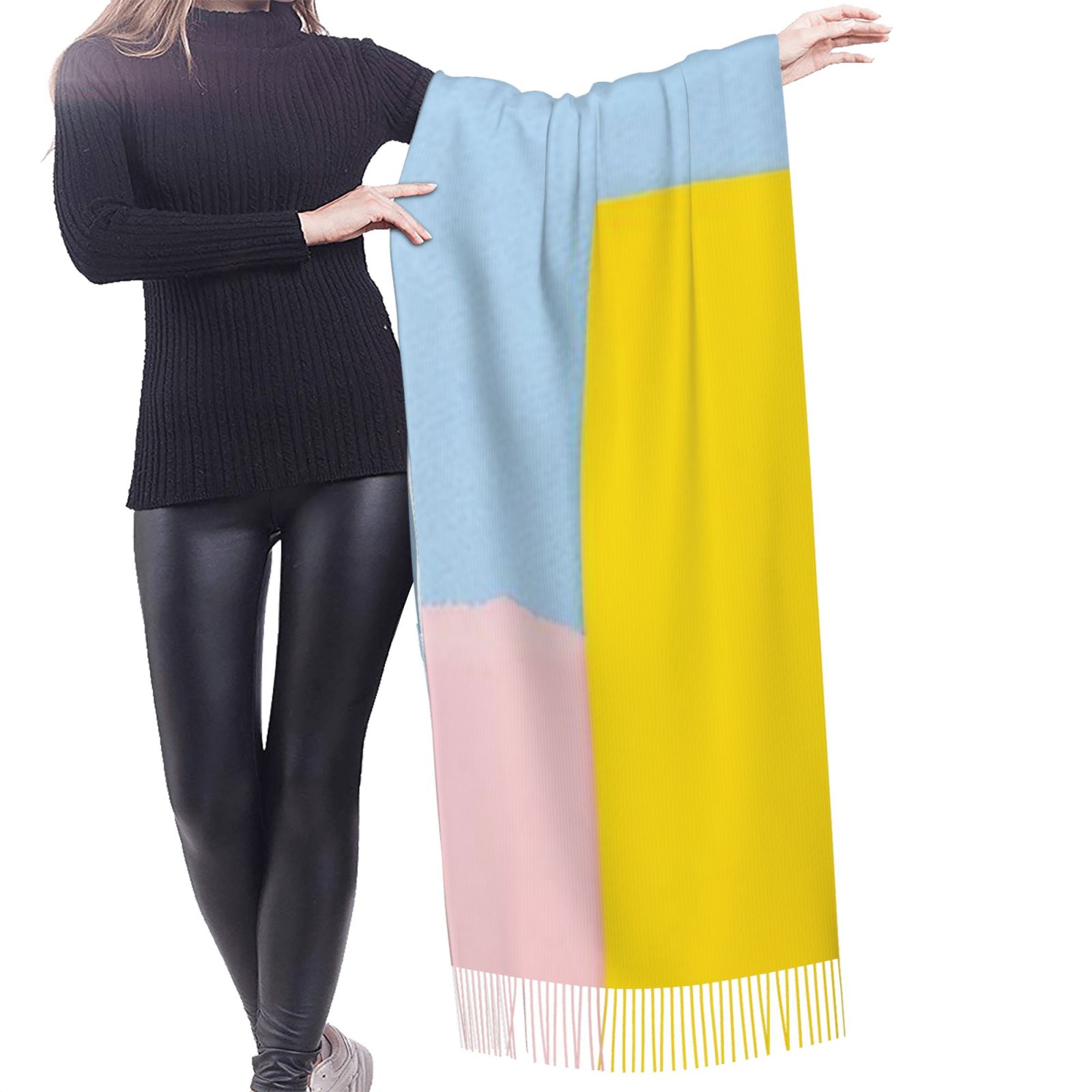 Faux Cashmere Warm Tassel Scarf (Vertical)