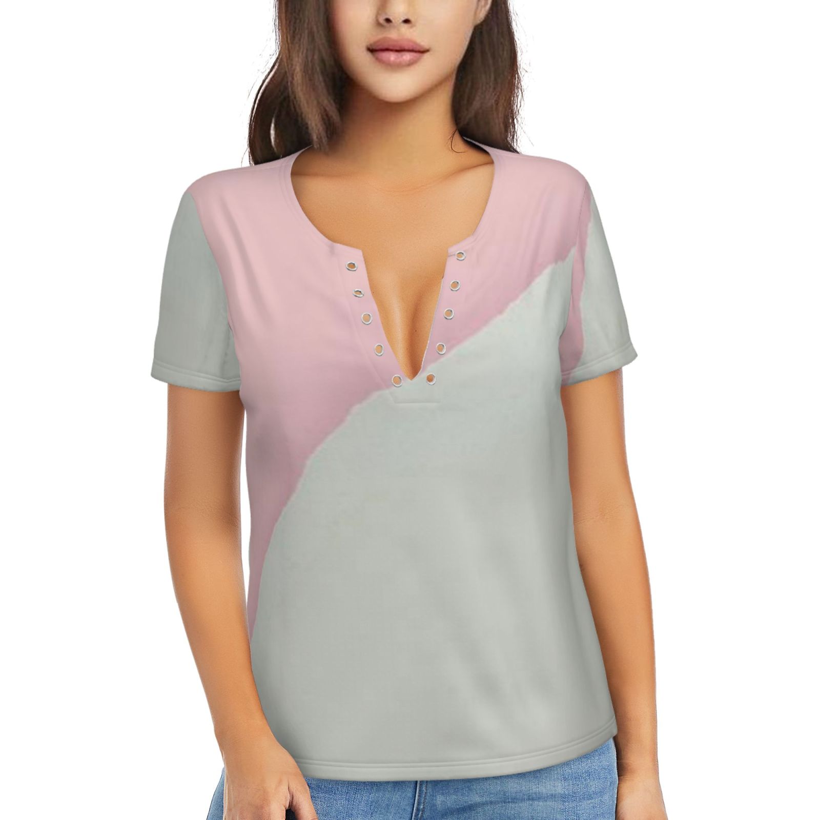 Women's Sexy Deep V Neck Short Sleeve T-Shirt