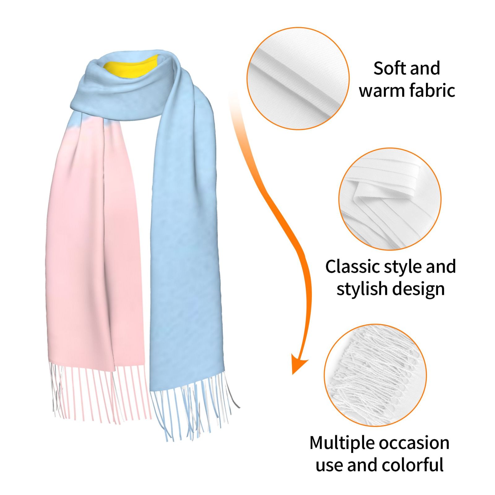 Faux Cashmere Warm Tassel Scarf (Vertical)