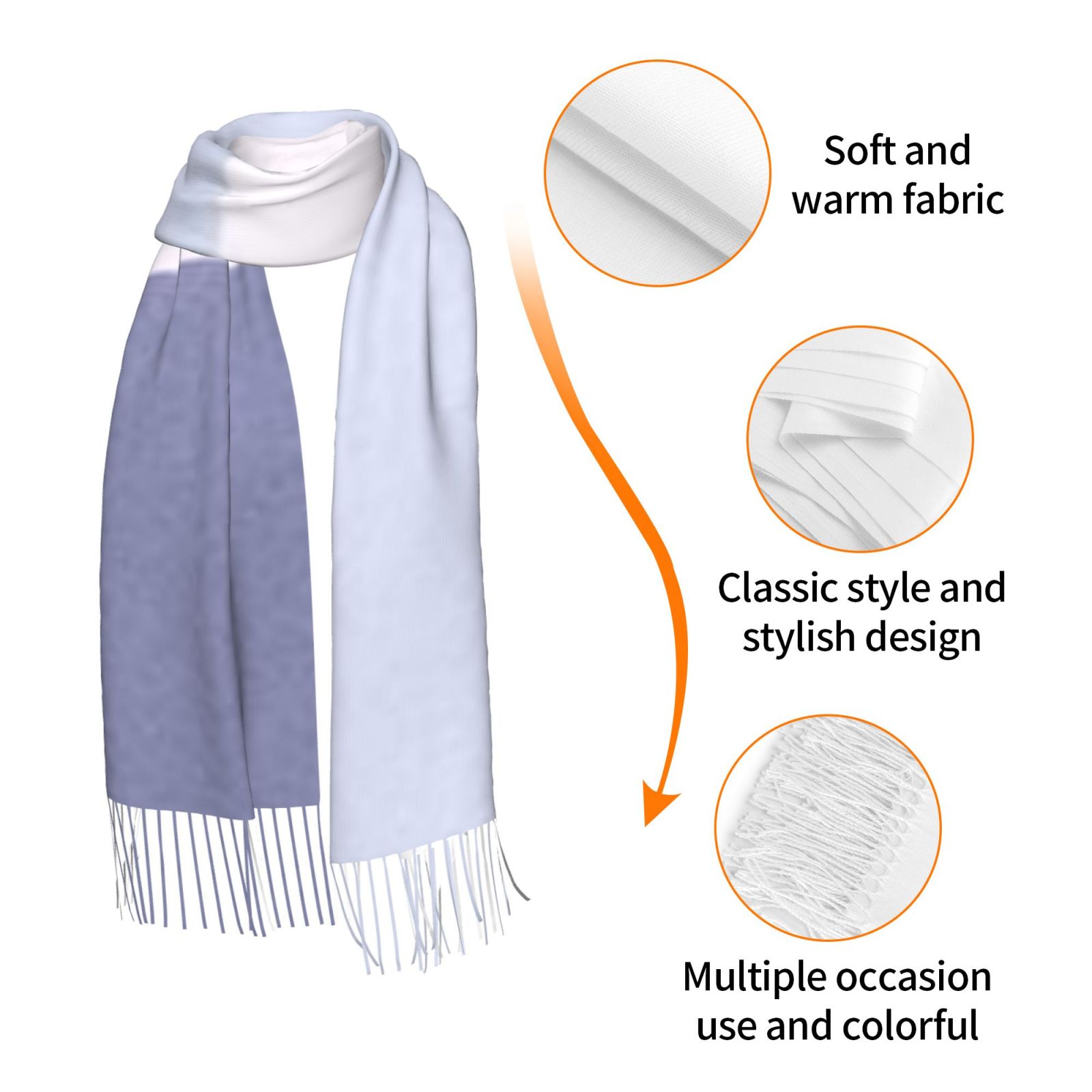 Faux Cashmere Warm Tassel Scarf (Vertical)