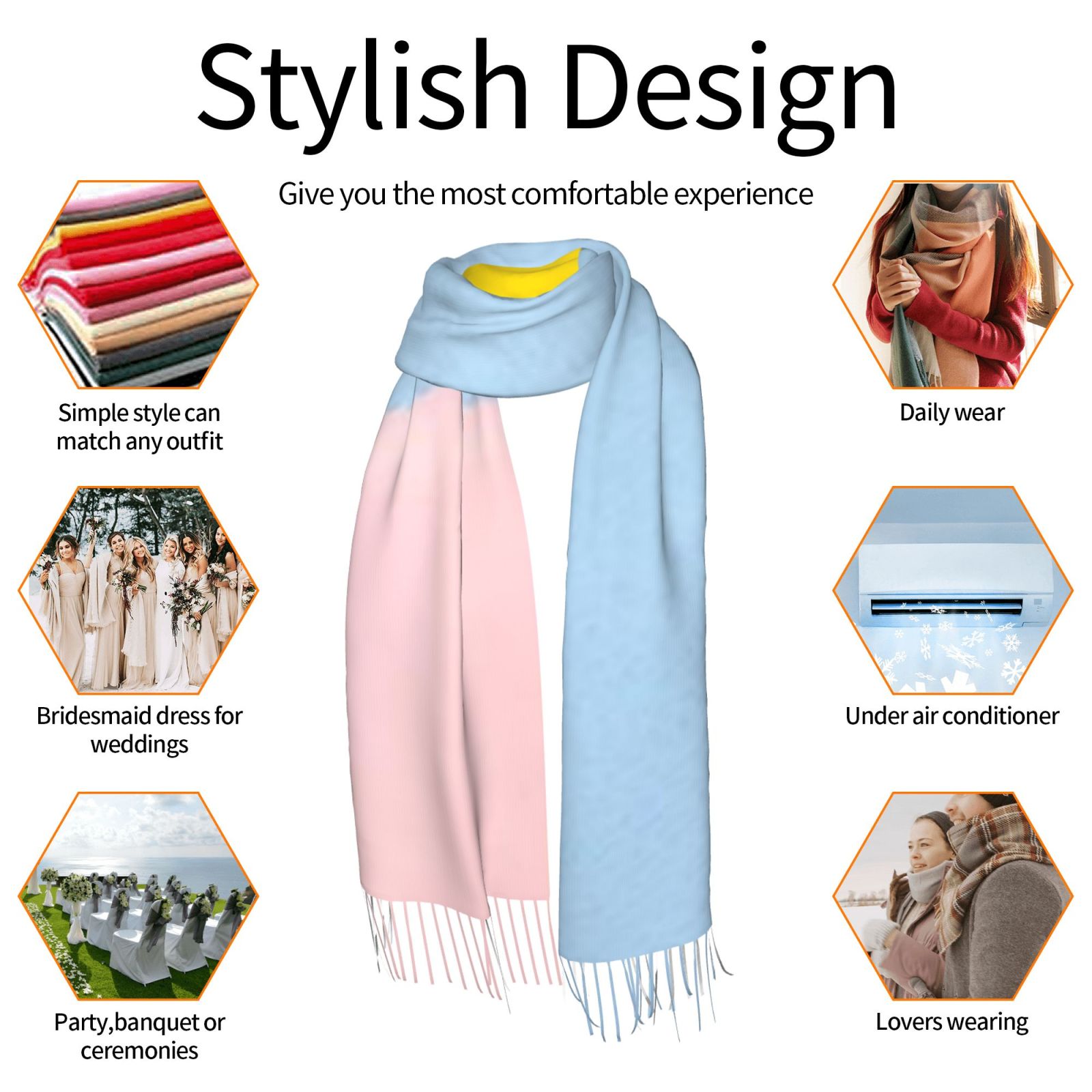 Faux Cashmere Warm Tassel Scarf (Vertical)
