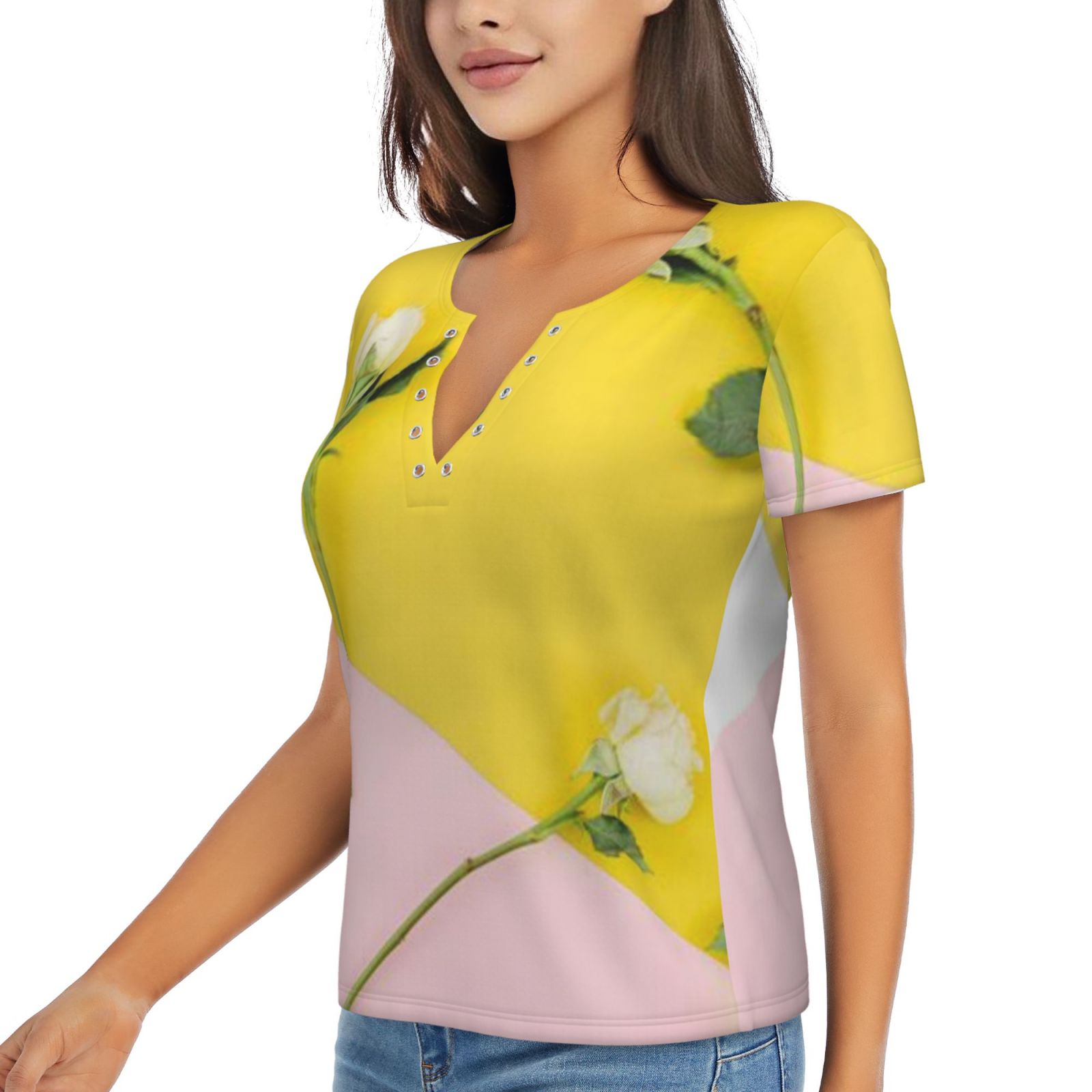 Women's Sexy Deep V Neck Short Sleeve T-Shirt