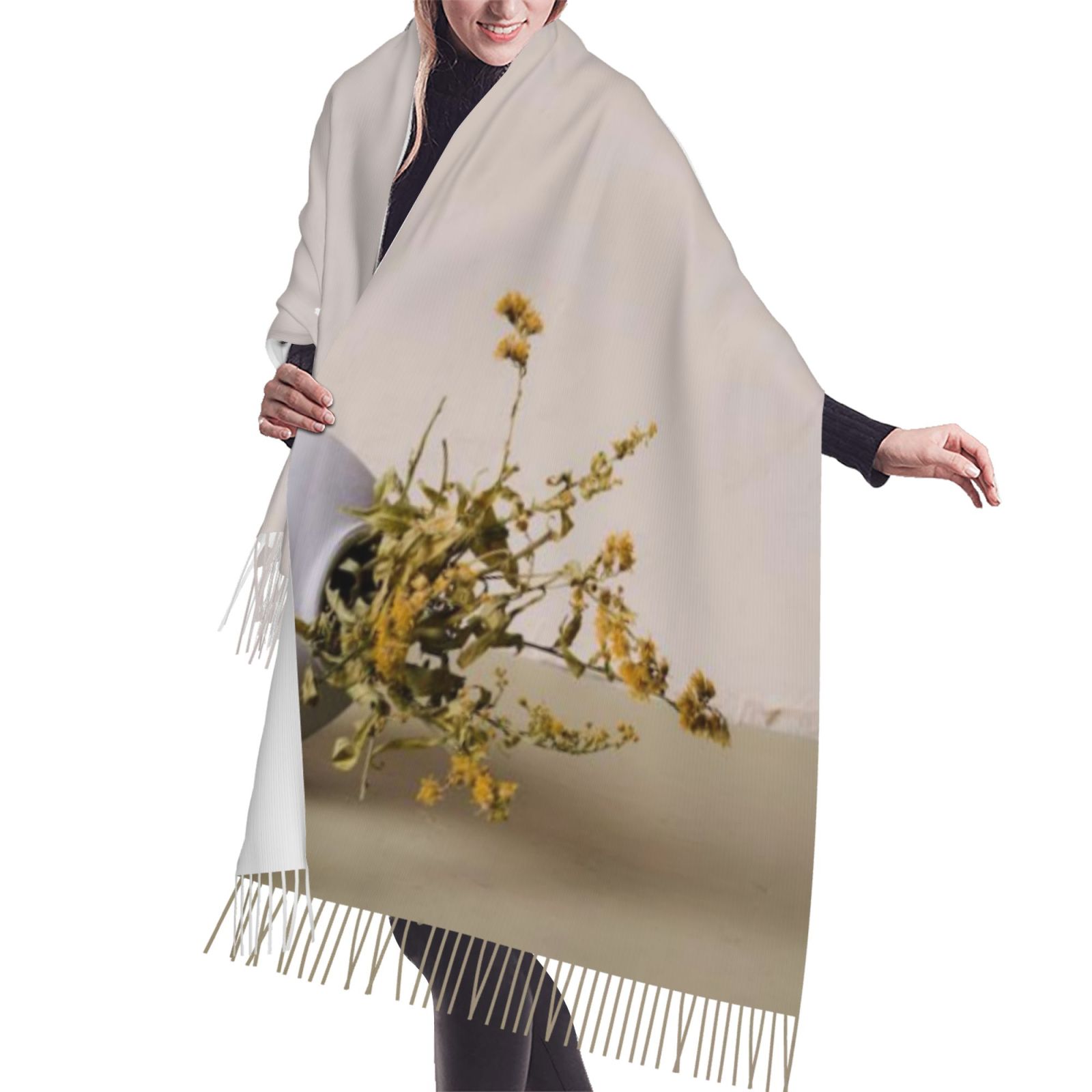Faux Cashmere Warm Tassel Scarf (Vertical)