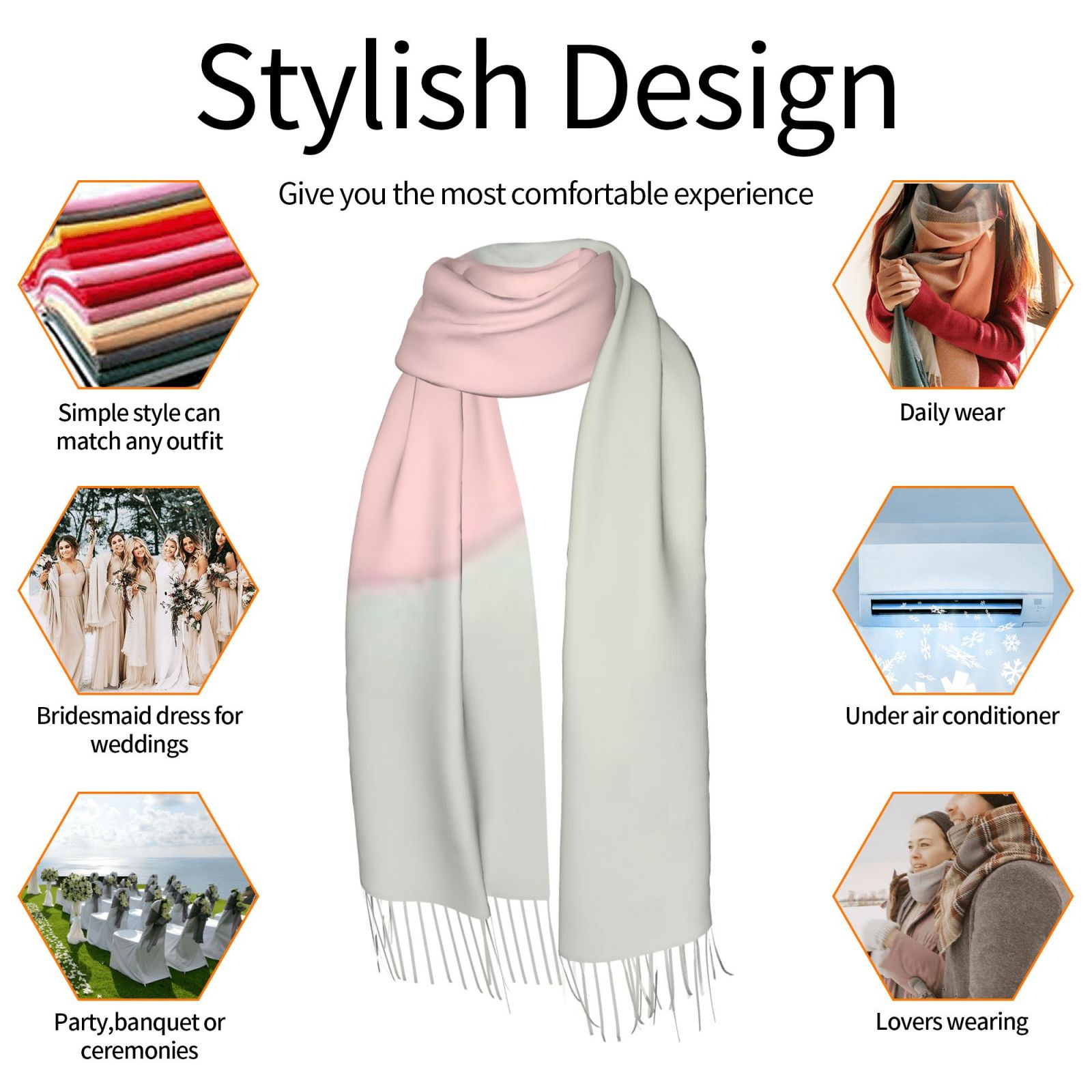 Faux Cashmere Warm Tassel Scarf (Vertical)