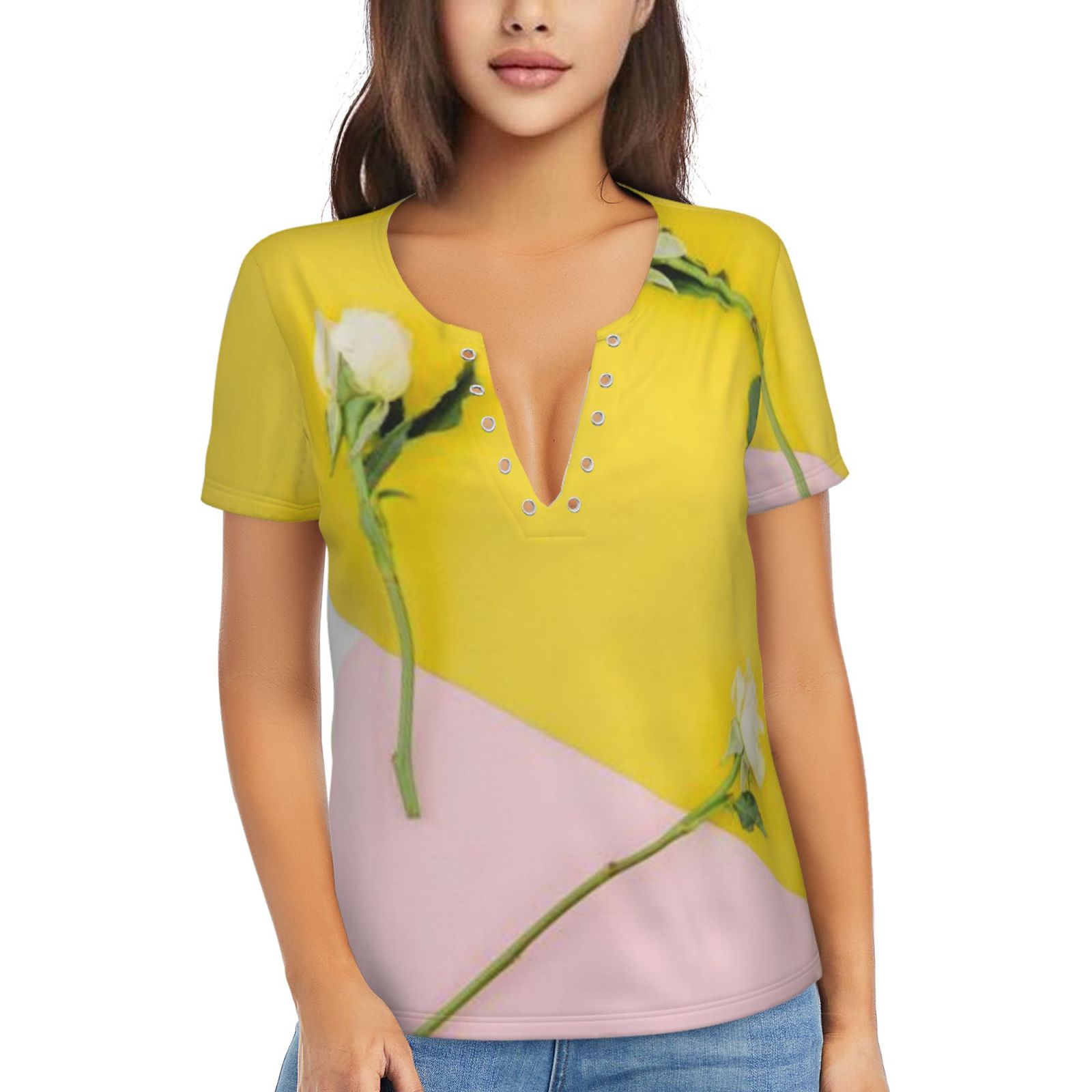 Women's Sexy Deep V Neck Short Sleeve T-Shirt