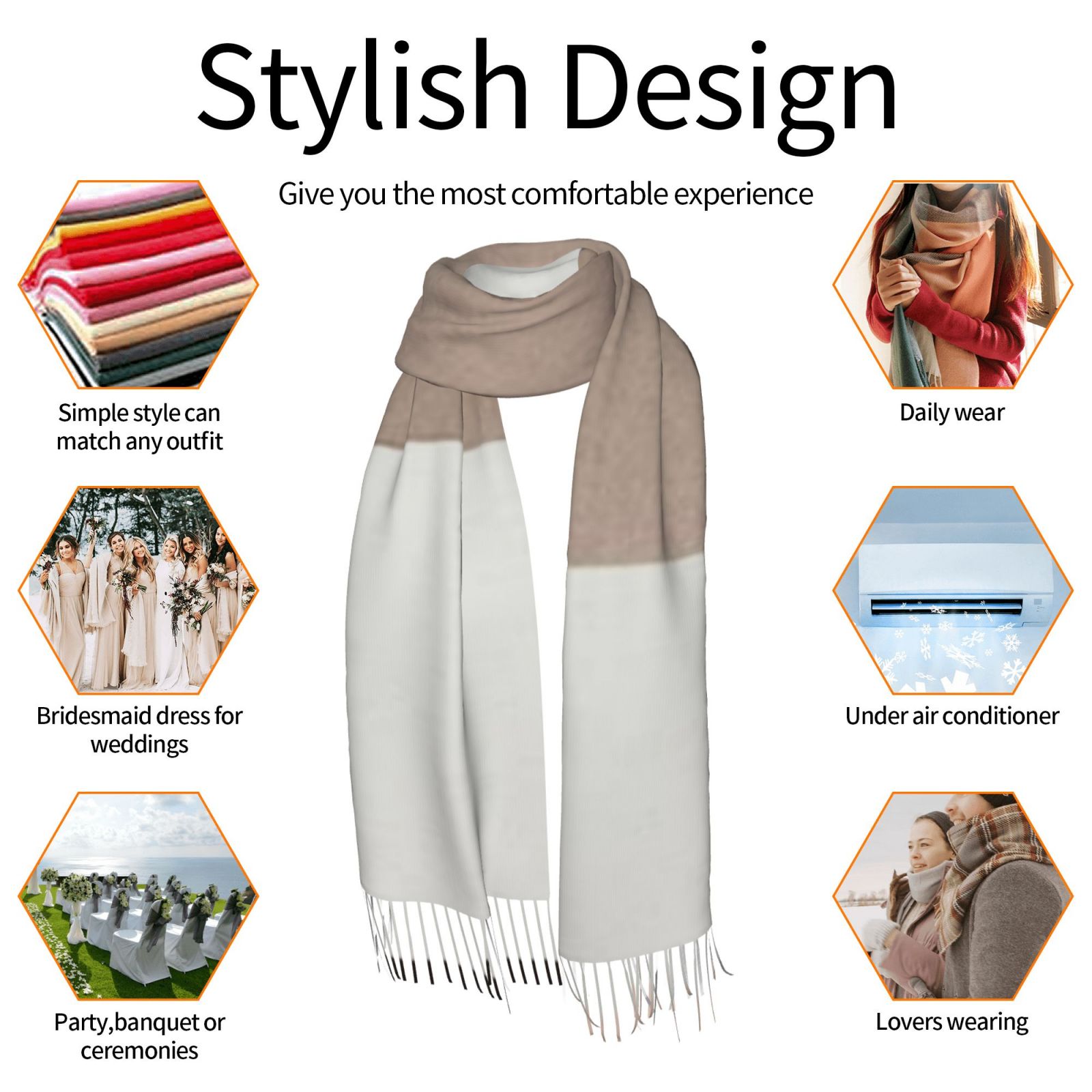 Faux Cashmere Warm Tassel Scarf (Vertical)