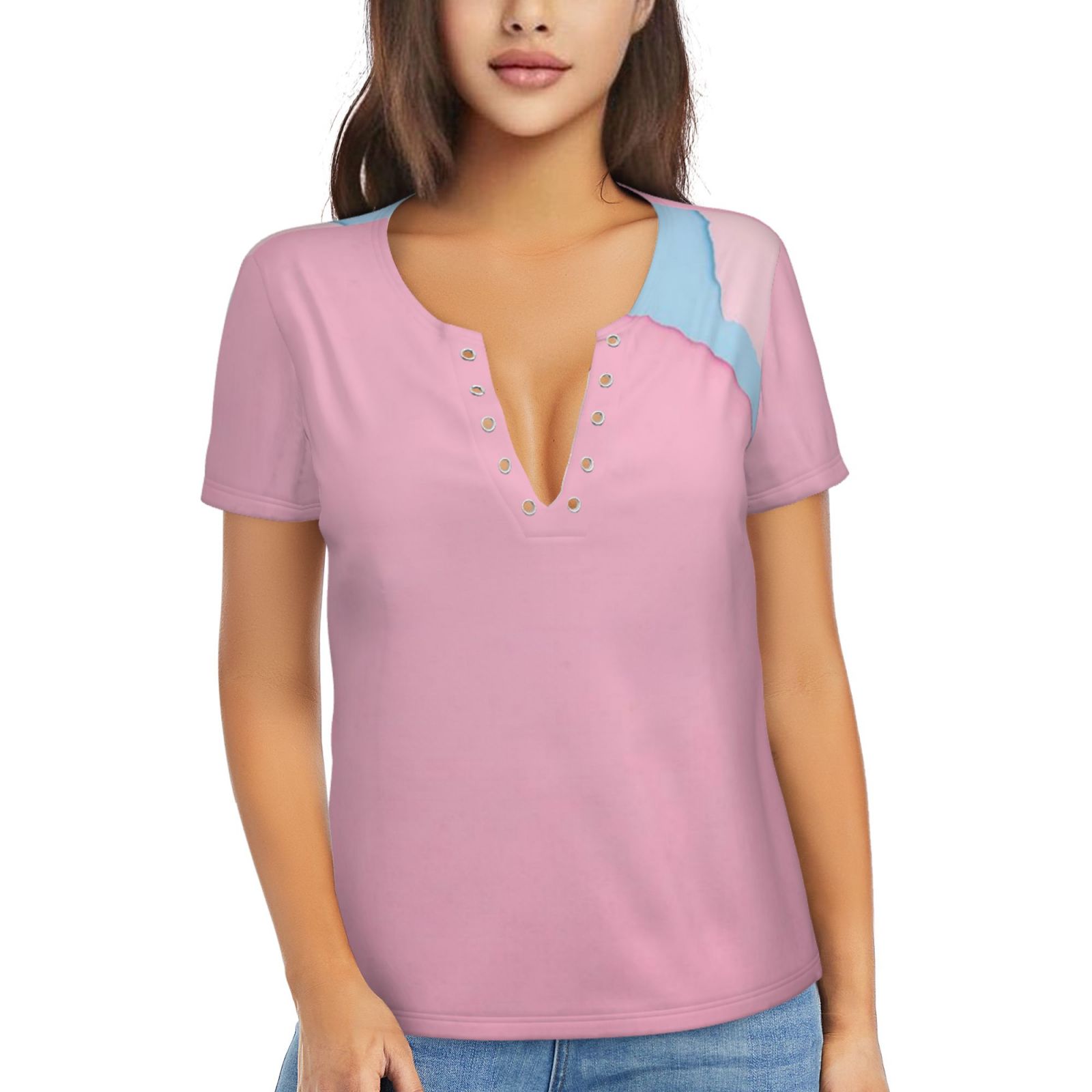 Women's Sexy Deep V Neck Short Sleeve T-Shirt