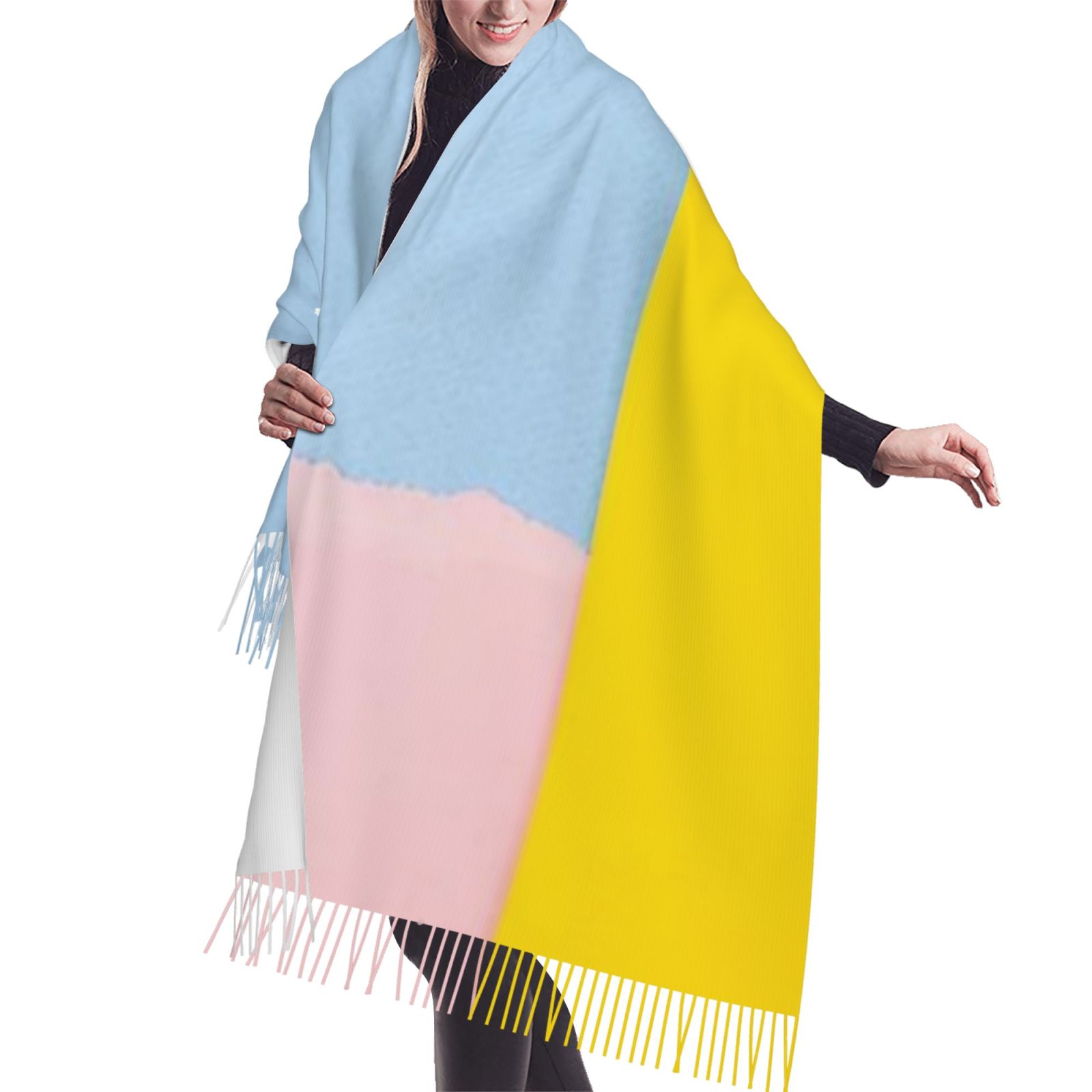 Faux Cashmere Warm Tassel Scarf (Vertical)