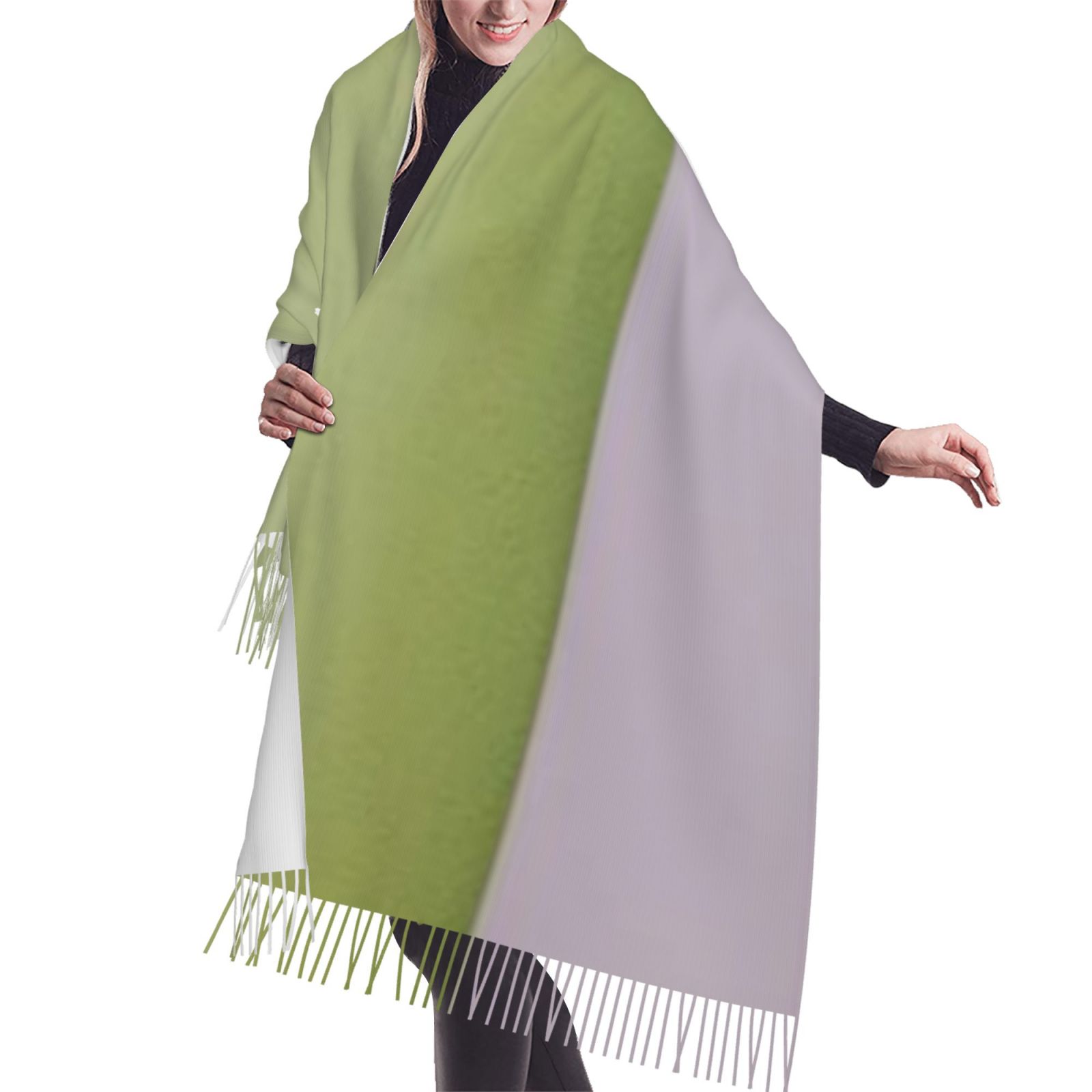 Faux Cashmere Warm Tassel Scarf (Vertical)
