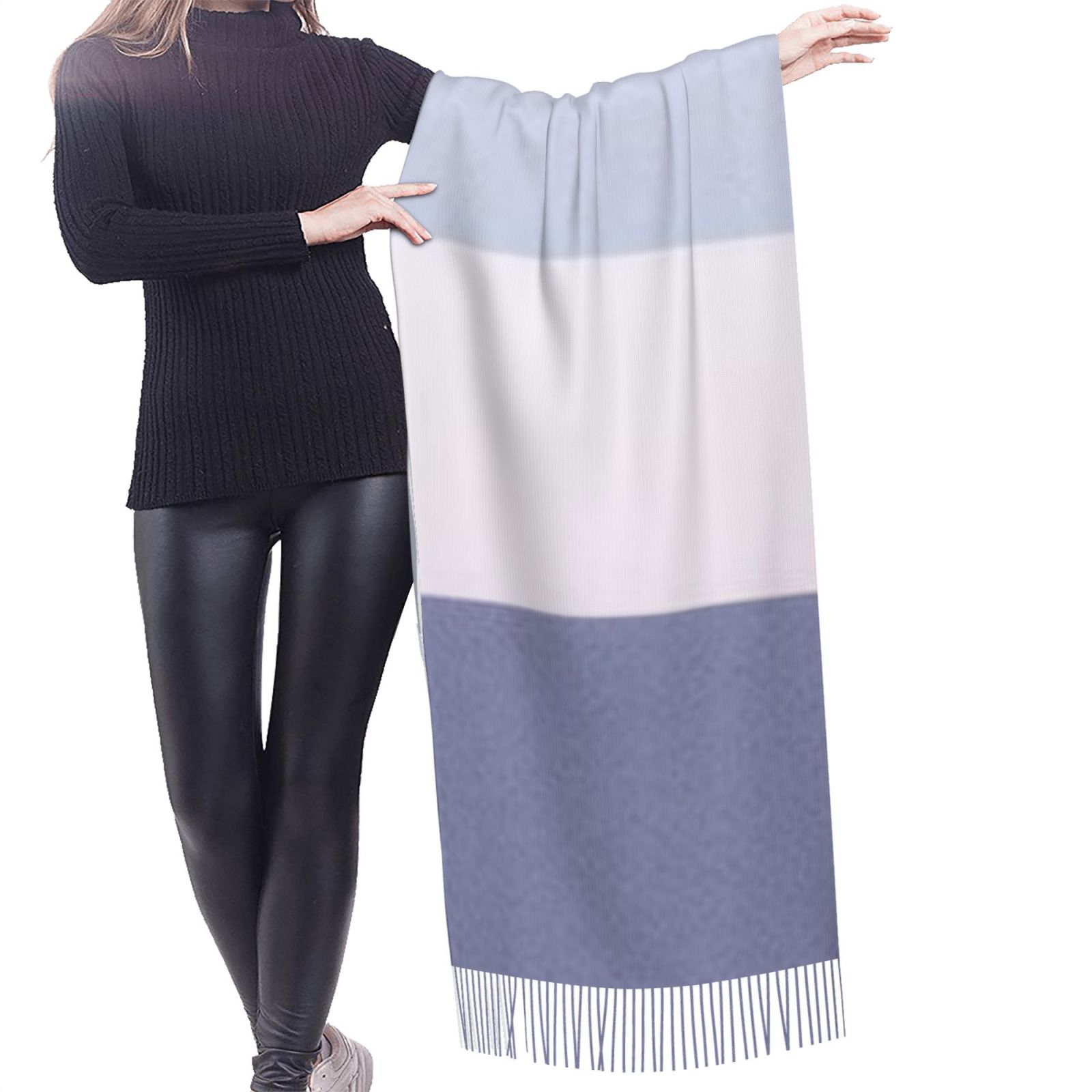 Faux Cashmere Warm Tassel Scarf (Vertical)