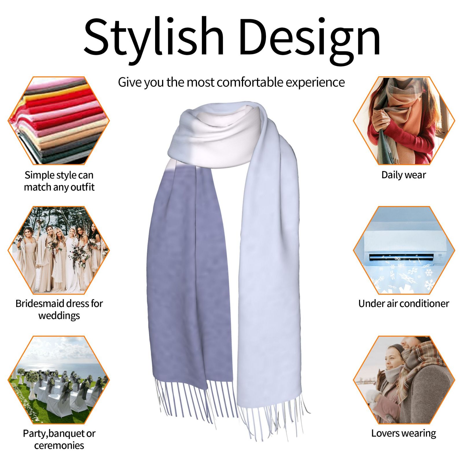 Faux Cashmere Warm Tassel Scarf (Vertical)