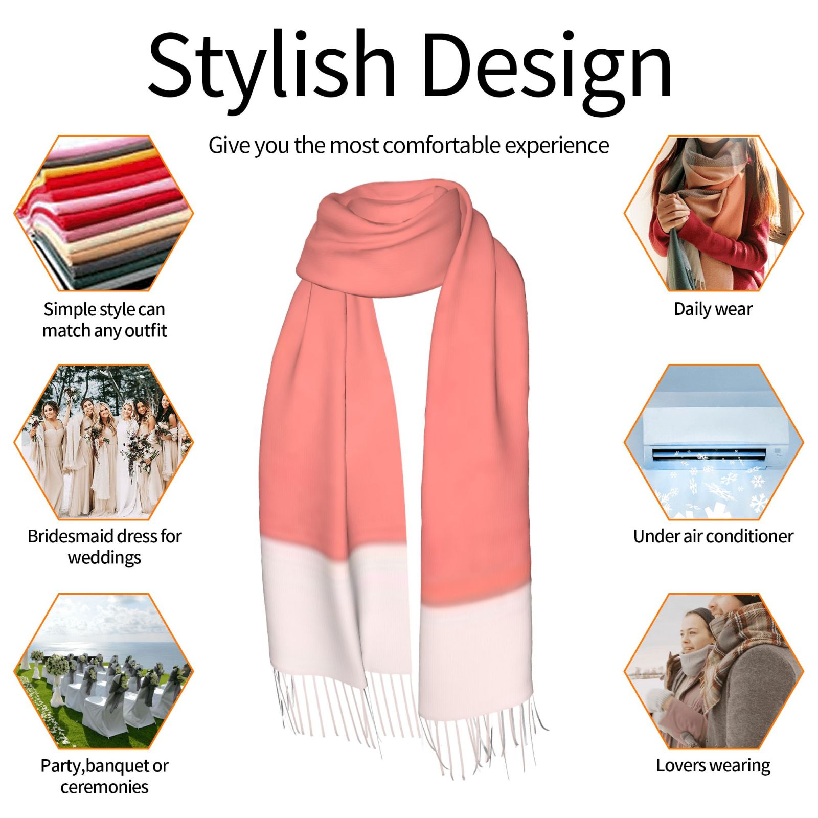 Faux Cashmere Warm Tassel Scarf (Vertical)