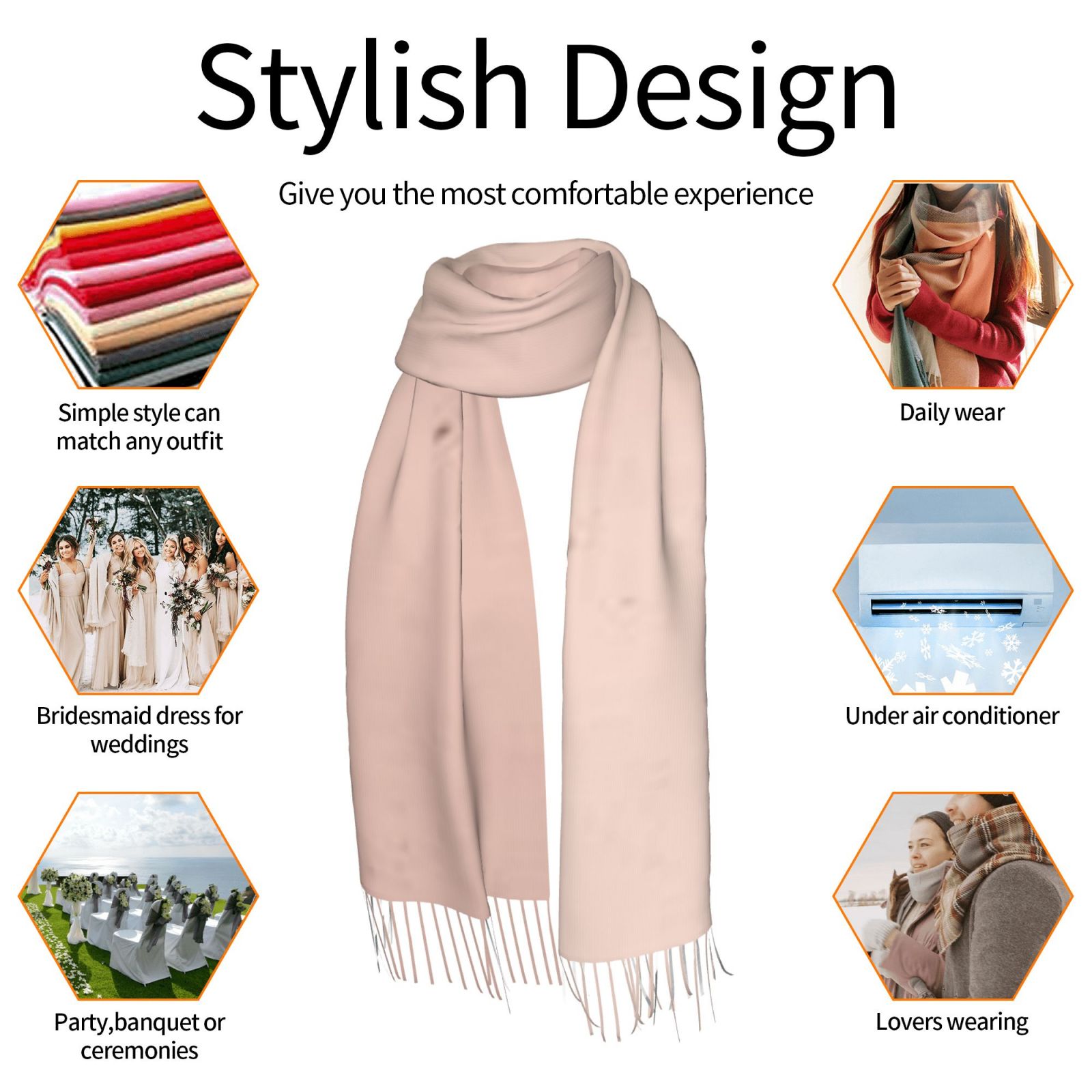 Faux Cashmere Warm Tassel Scarf (Vertical)