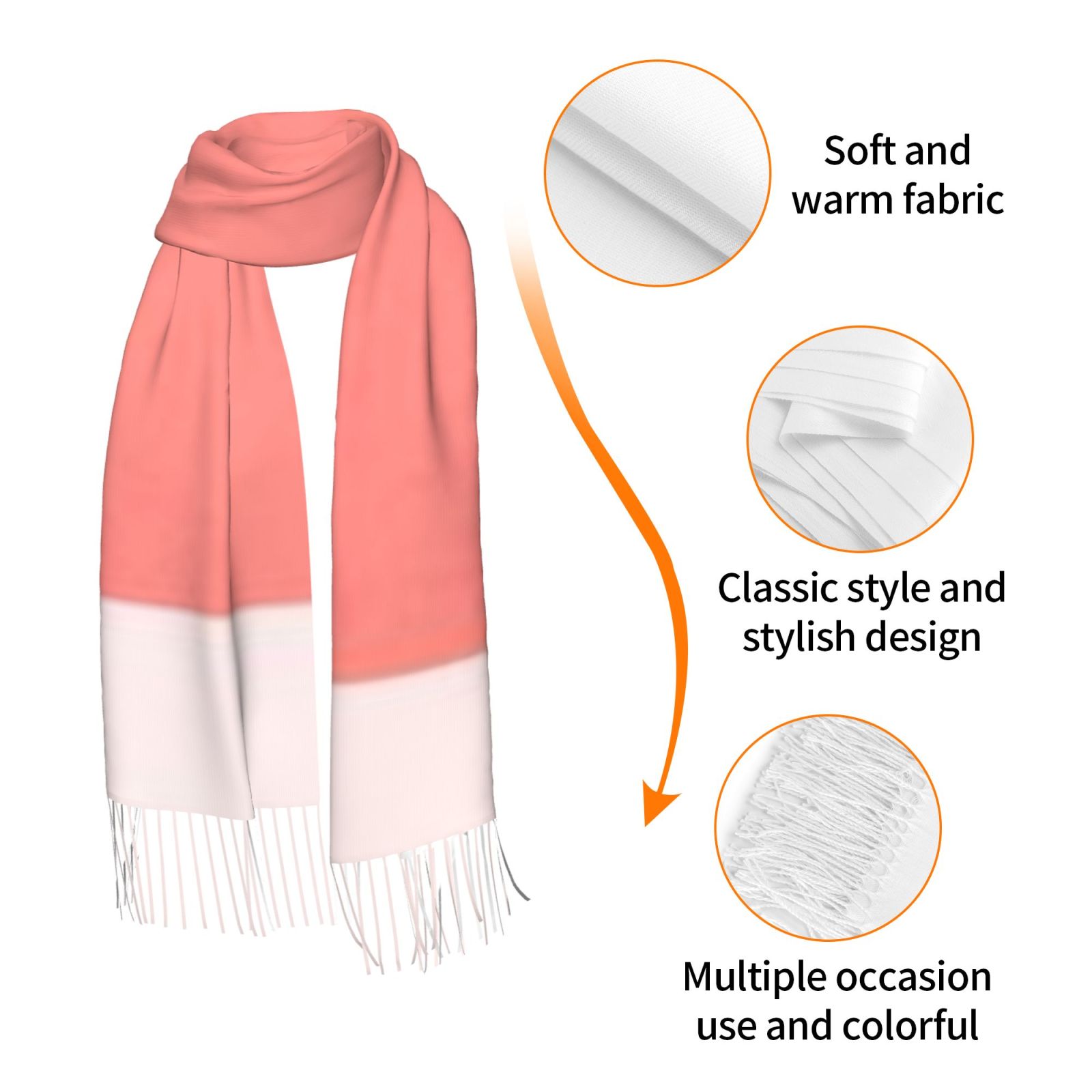 Faux Cashmere Warm Tassel Scarf (Vertical)