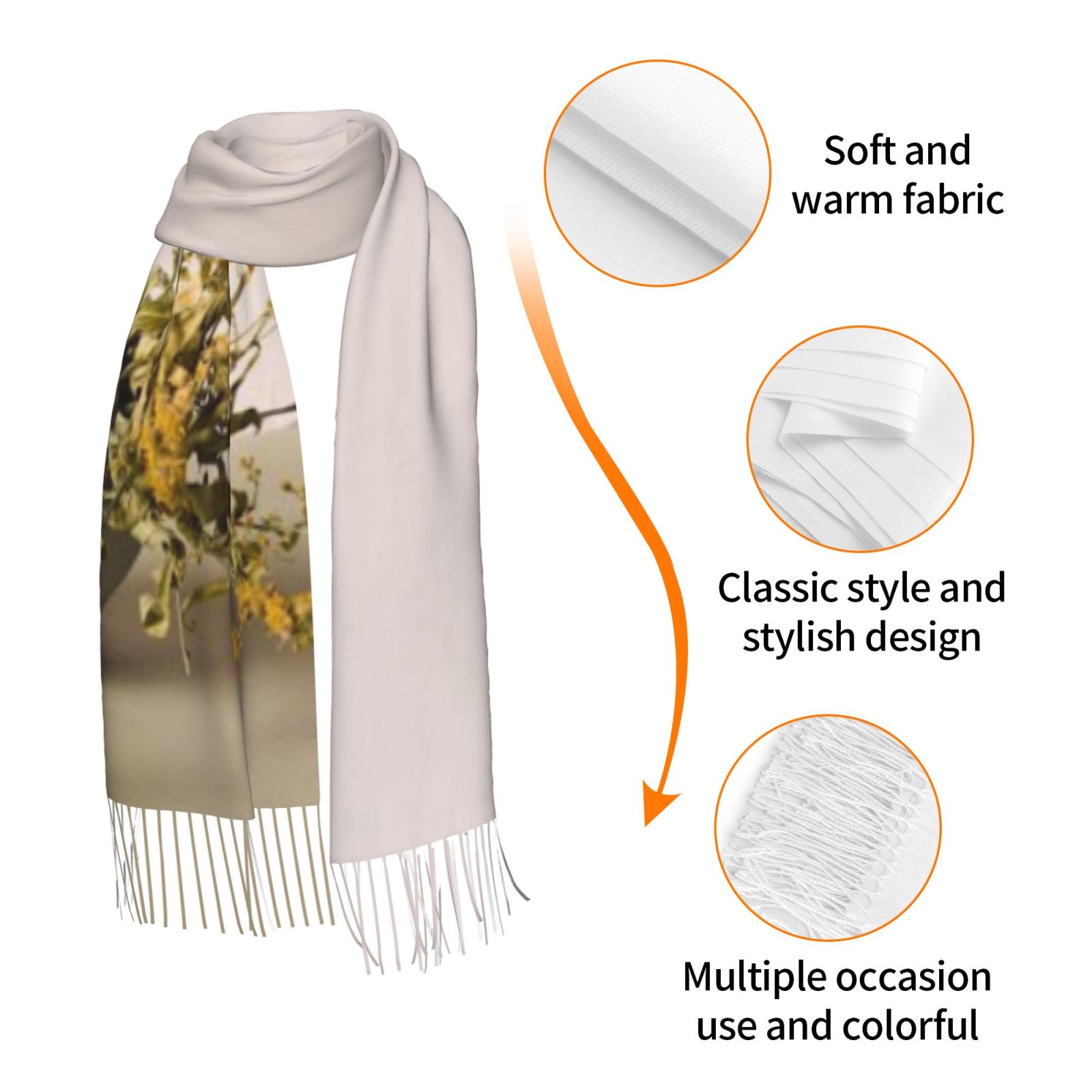 Faux Cashmere Warm Tassel Scarf (Vertical)