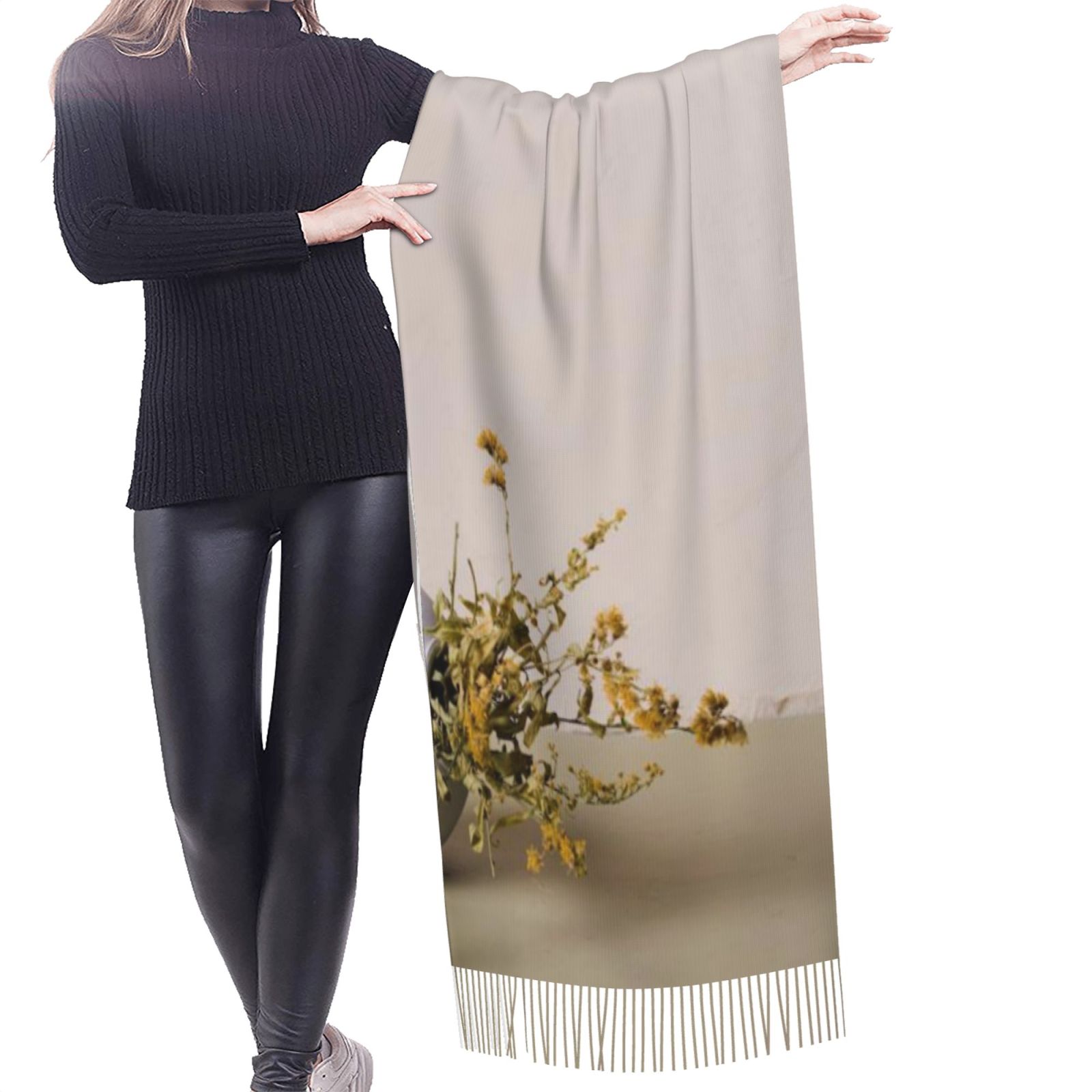 Faux Cashmere Warm Tassel Scarf (Vertical)