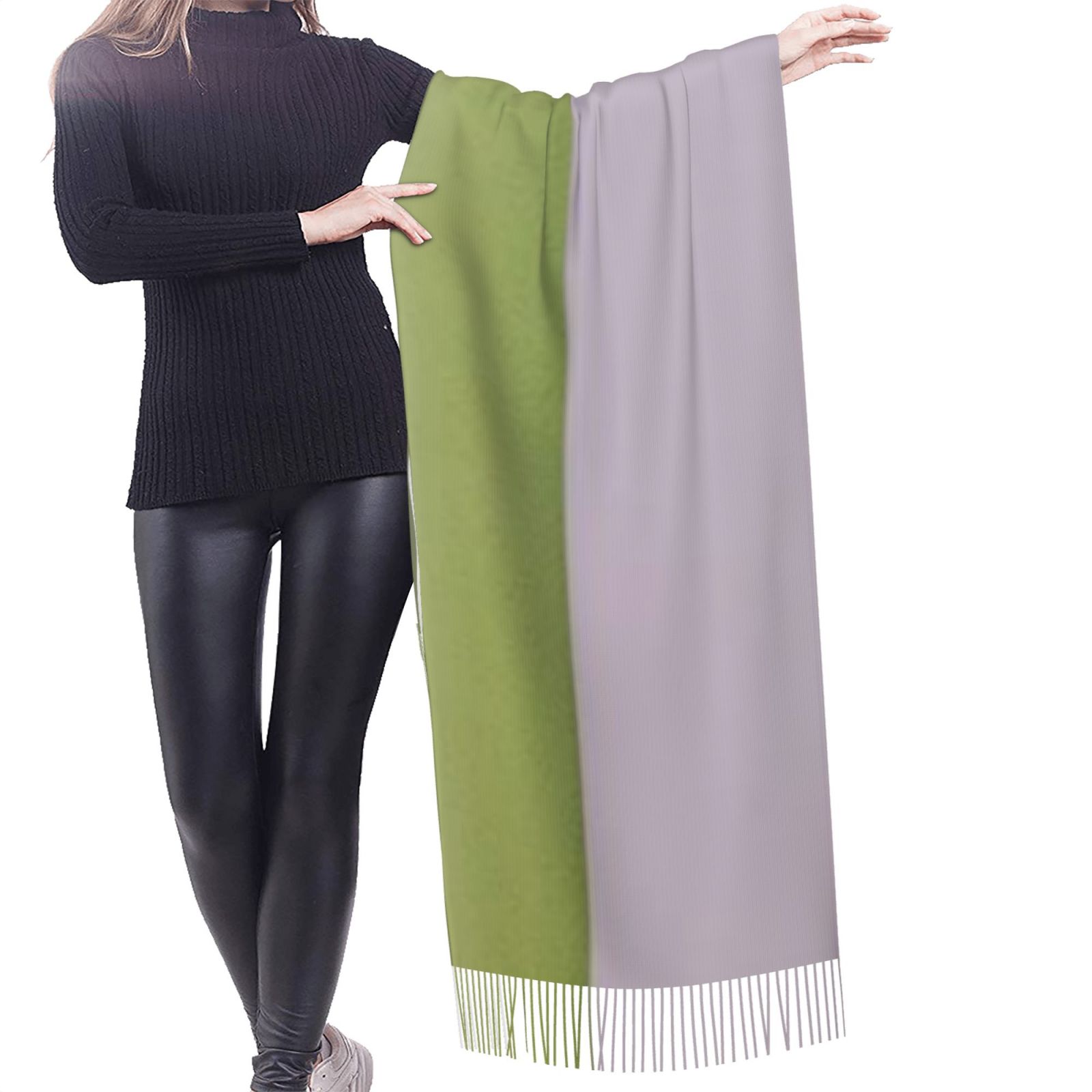 Faux Cashmere Warm Tassel Scarf (Vertical)