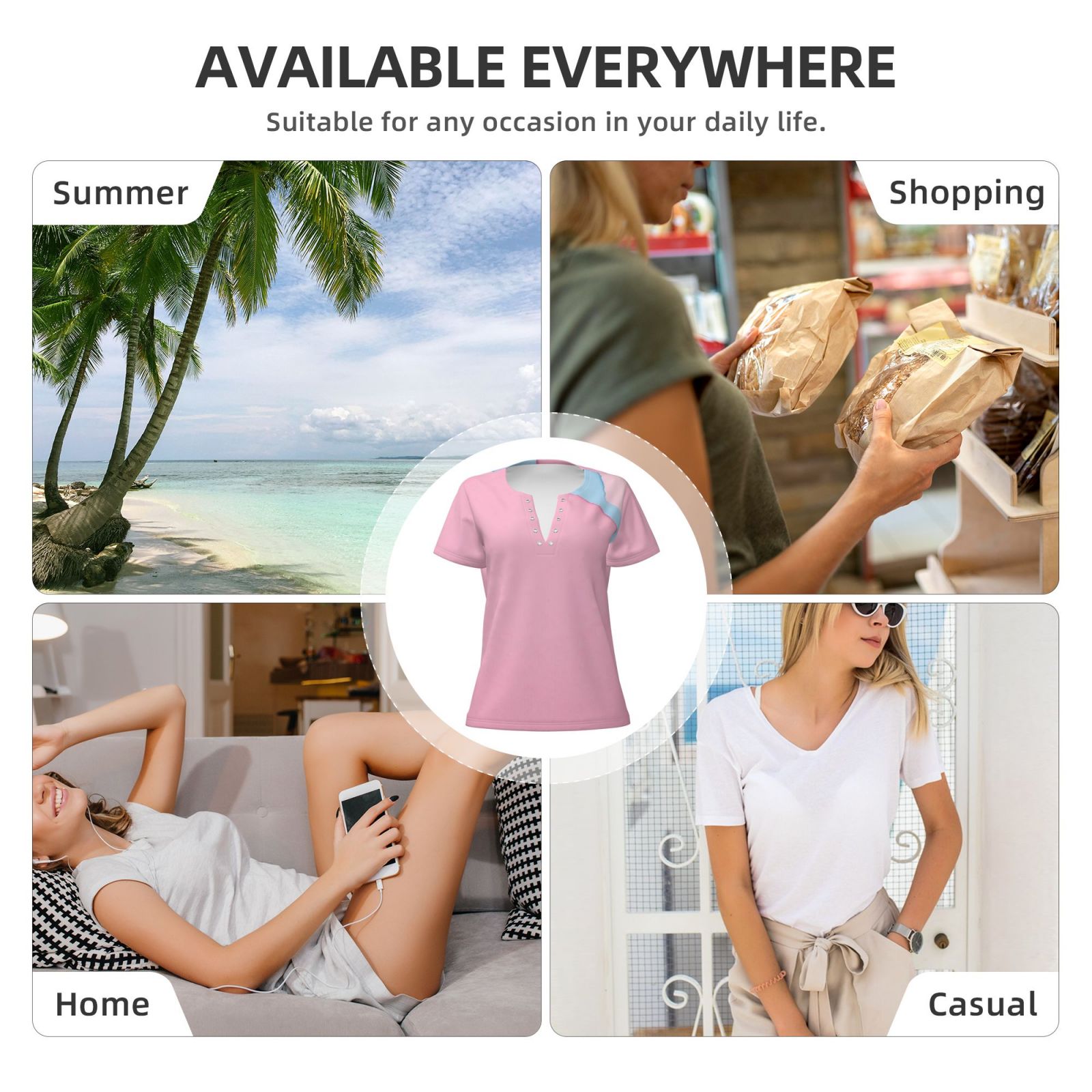 Women's Sexy Deep V Neck Short Sleeve T-Shirt