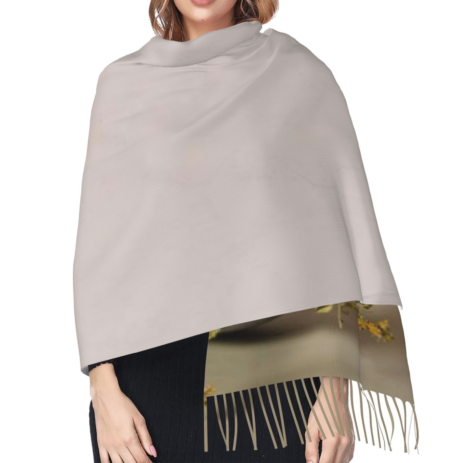 Faux Cashmere Warm Tassel Scarf (Vertical)