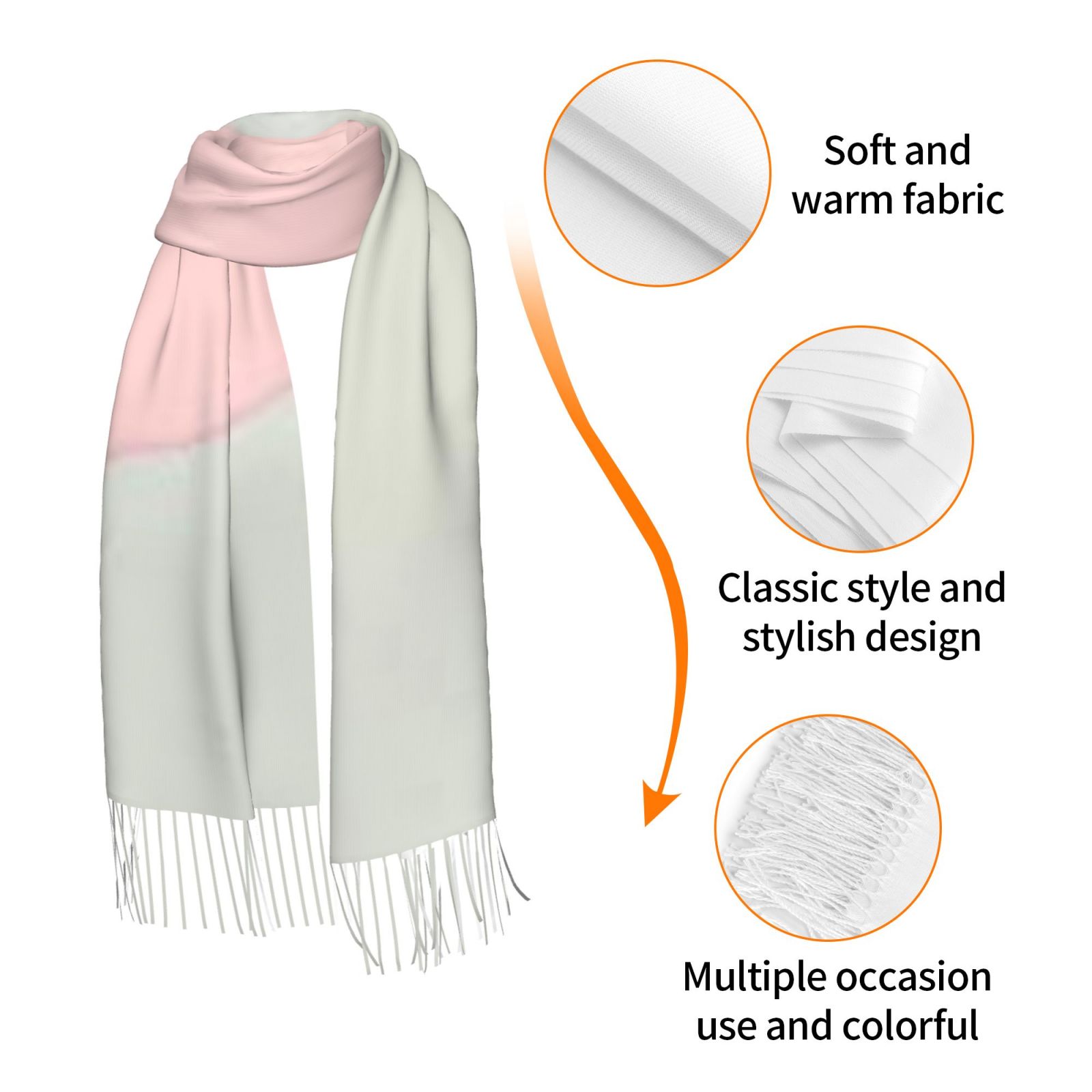 Faux Cashmere Warm Tassel Scarf (Vertical)