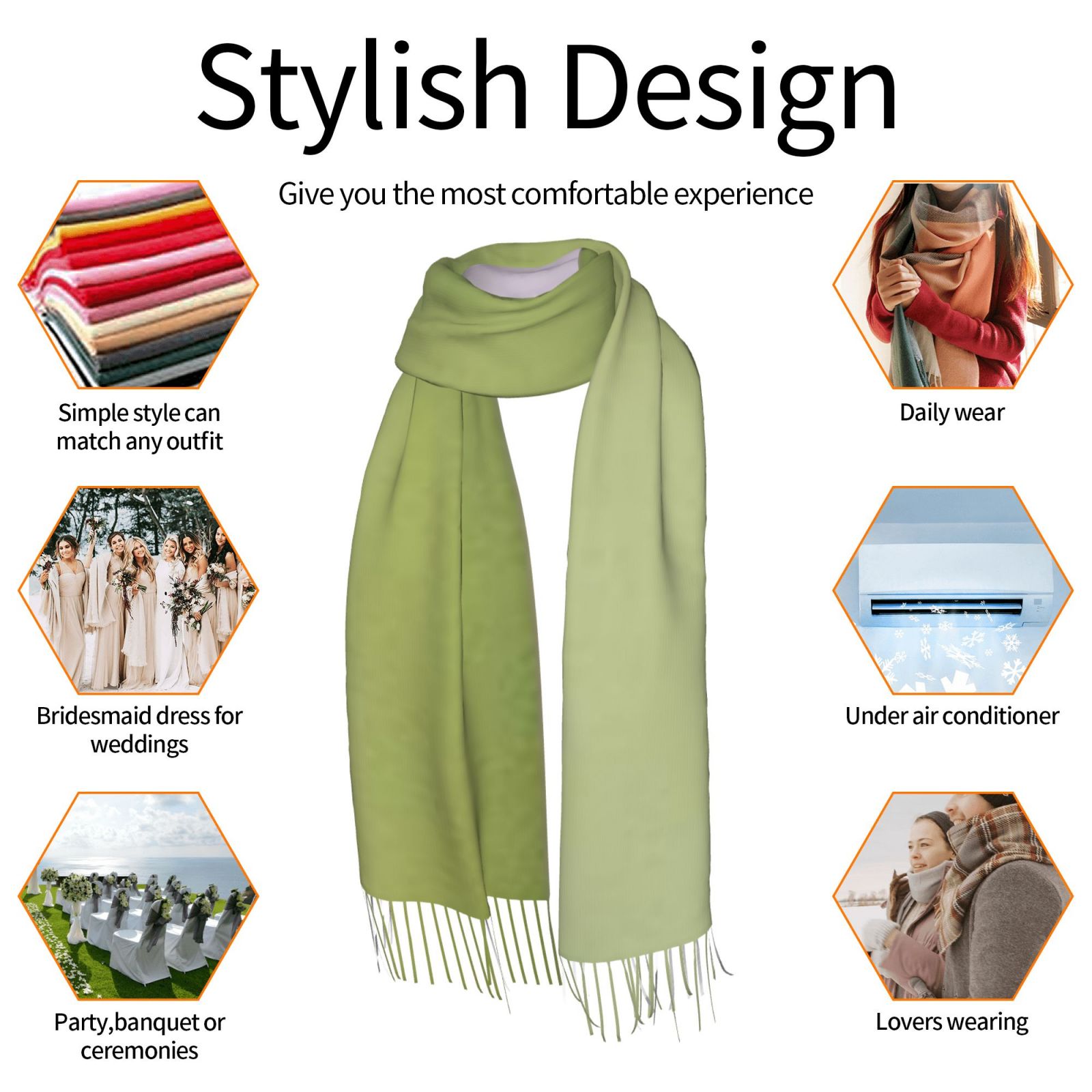 Faux Cashmere Warm Tassel Scarf (Vertical)