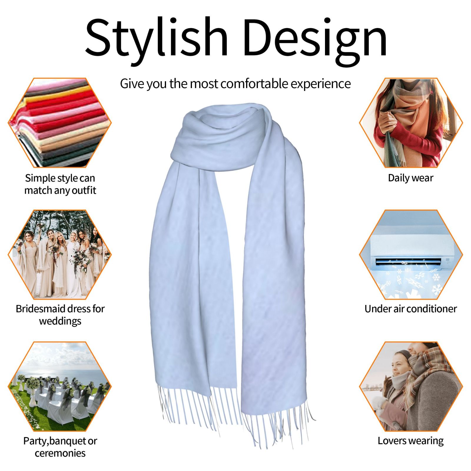Faux Cashmere Warm Tassel Scarf (Vertical)