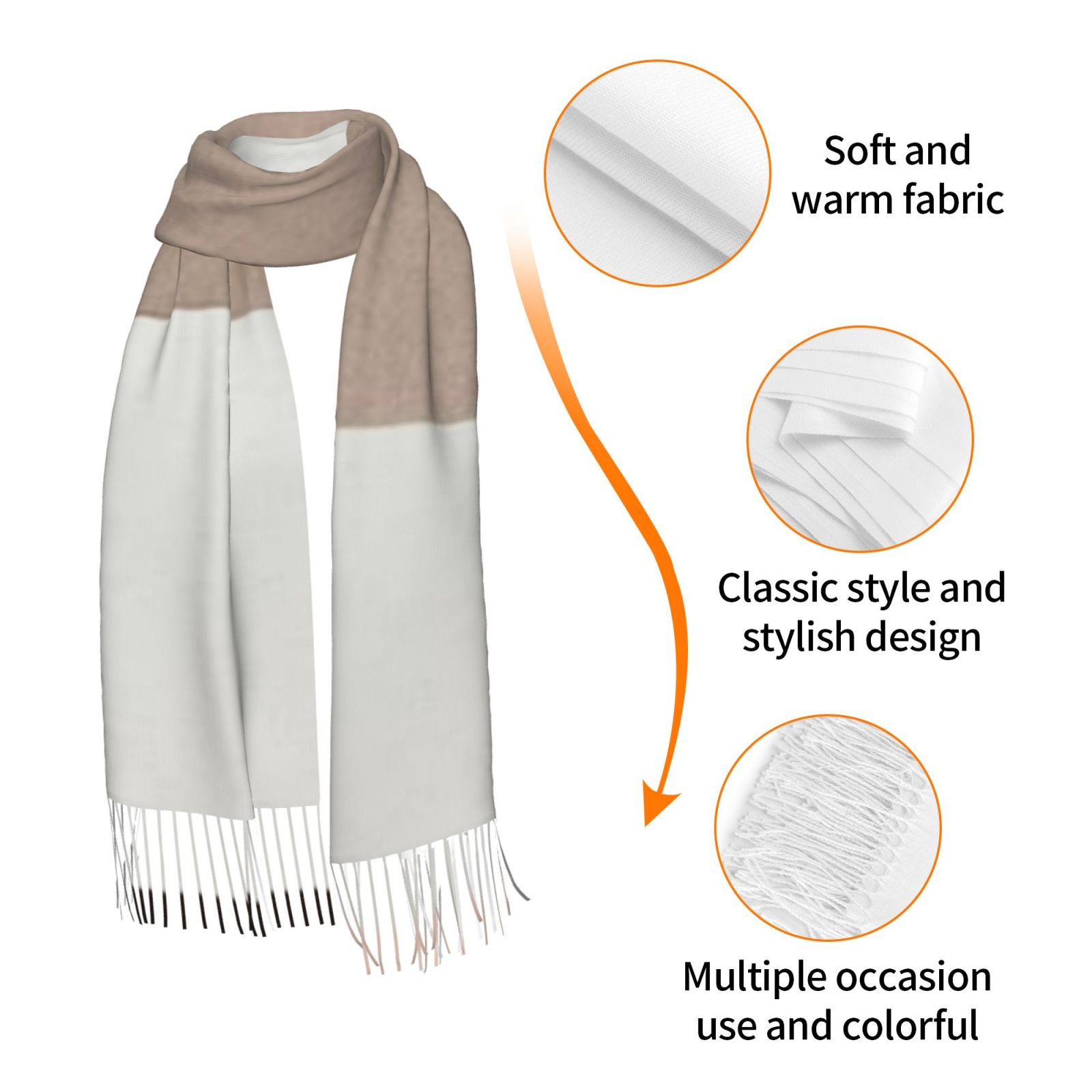 Faux Cashmere Warm Tassel Scarf (Vertical)