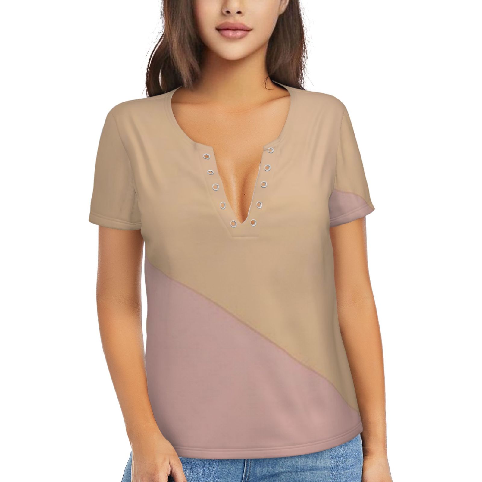 Women's Sexy Deep V Neck Short Sleeve T-Shirt