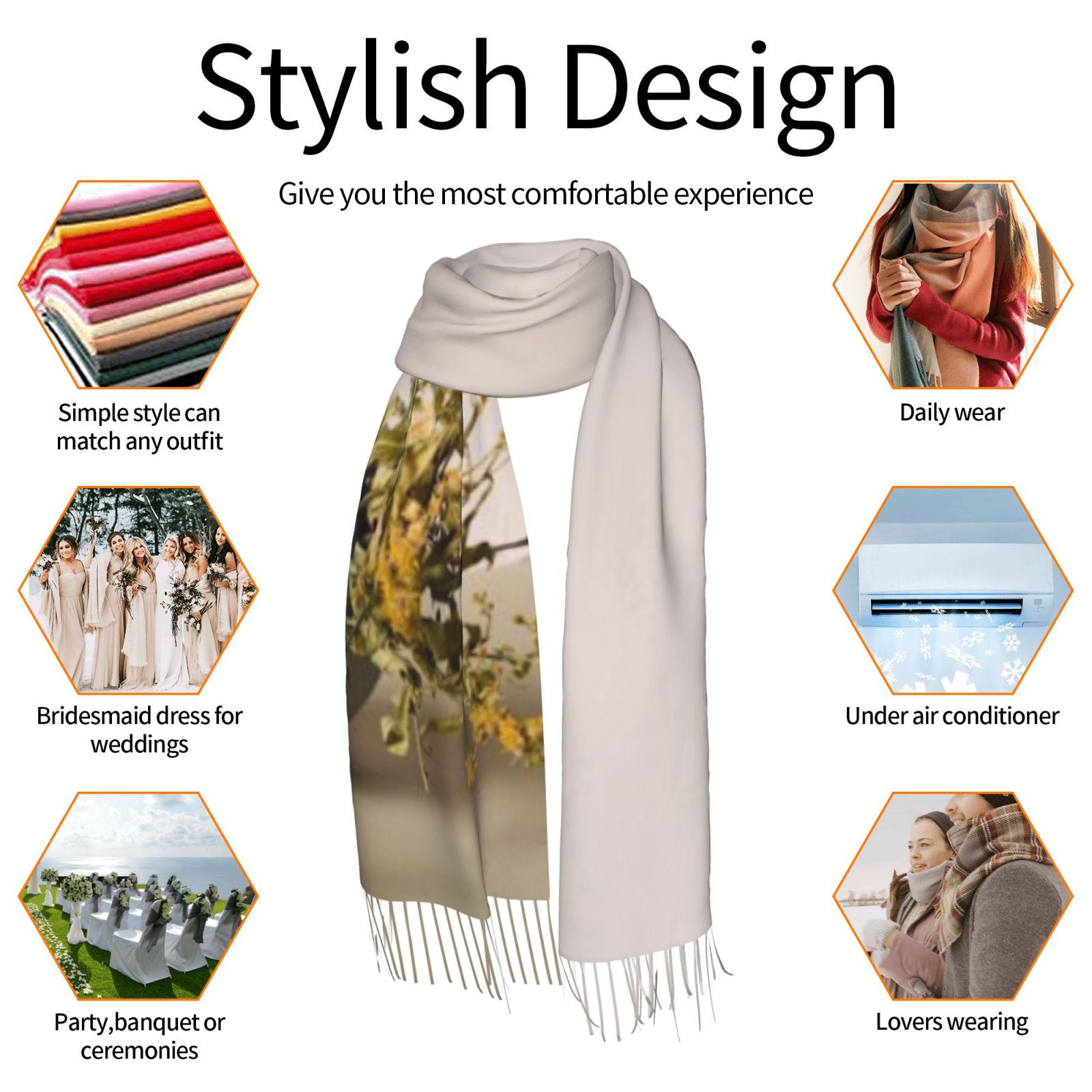 Faux Cashmere Warm Tassel Scarf (Vertical)