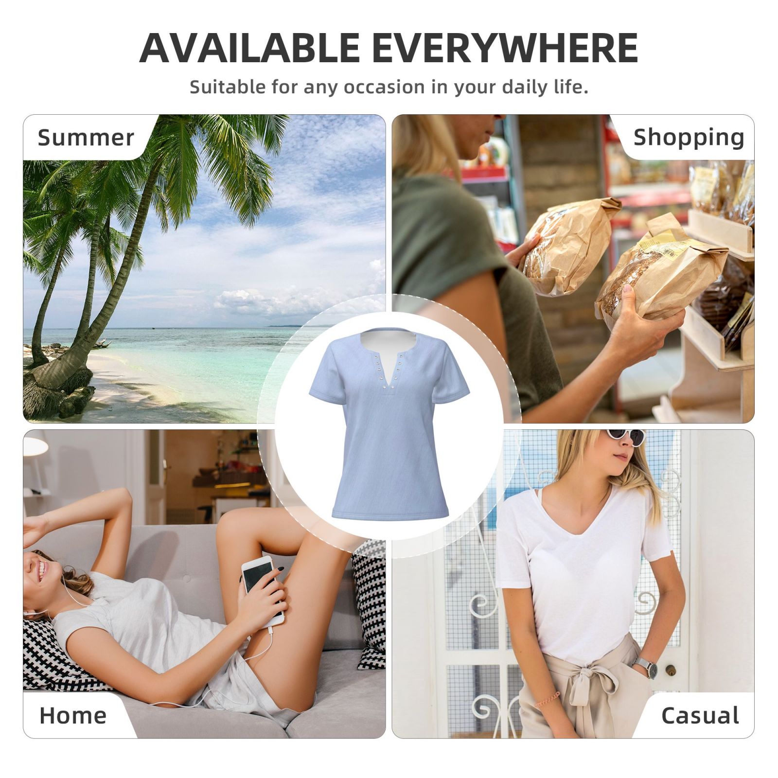 Women's Sexy Deep V Neck Short Sleeve T-Shirt